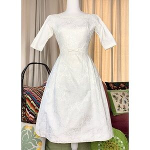 50s Ivory Damask Dress by Lorrie Deb